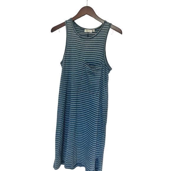Coastal Blue Stripe Cotton Pocket Tank Dress Short Small Nautical Light Cover Up - Picture 1 of 7
